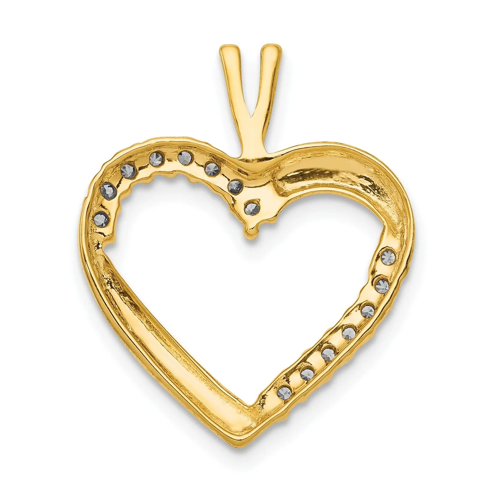 14k Yellow Gold, White Rhodium Polished Finish 1/6-CT Diamond Open Back Style Heart Design Charm Pendant