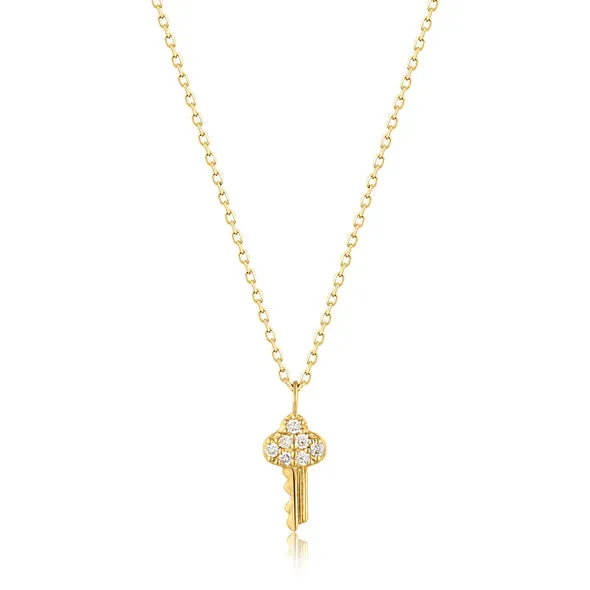 14kt Gold Natural Diamond Key Necklace
