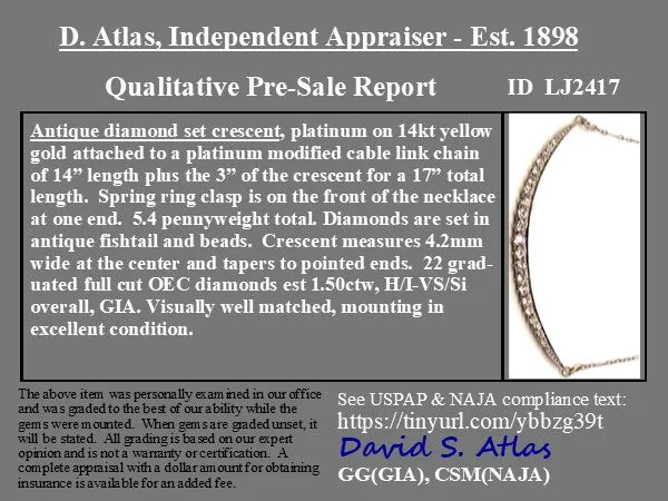 1.50ctw Antique Diamond Crescent Pendant