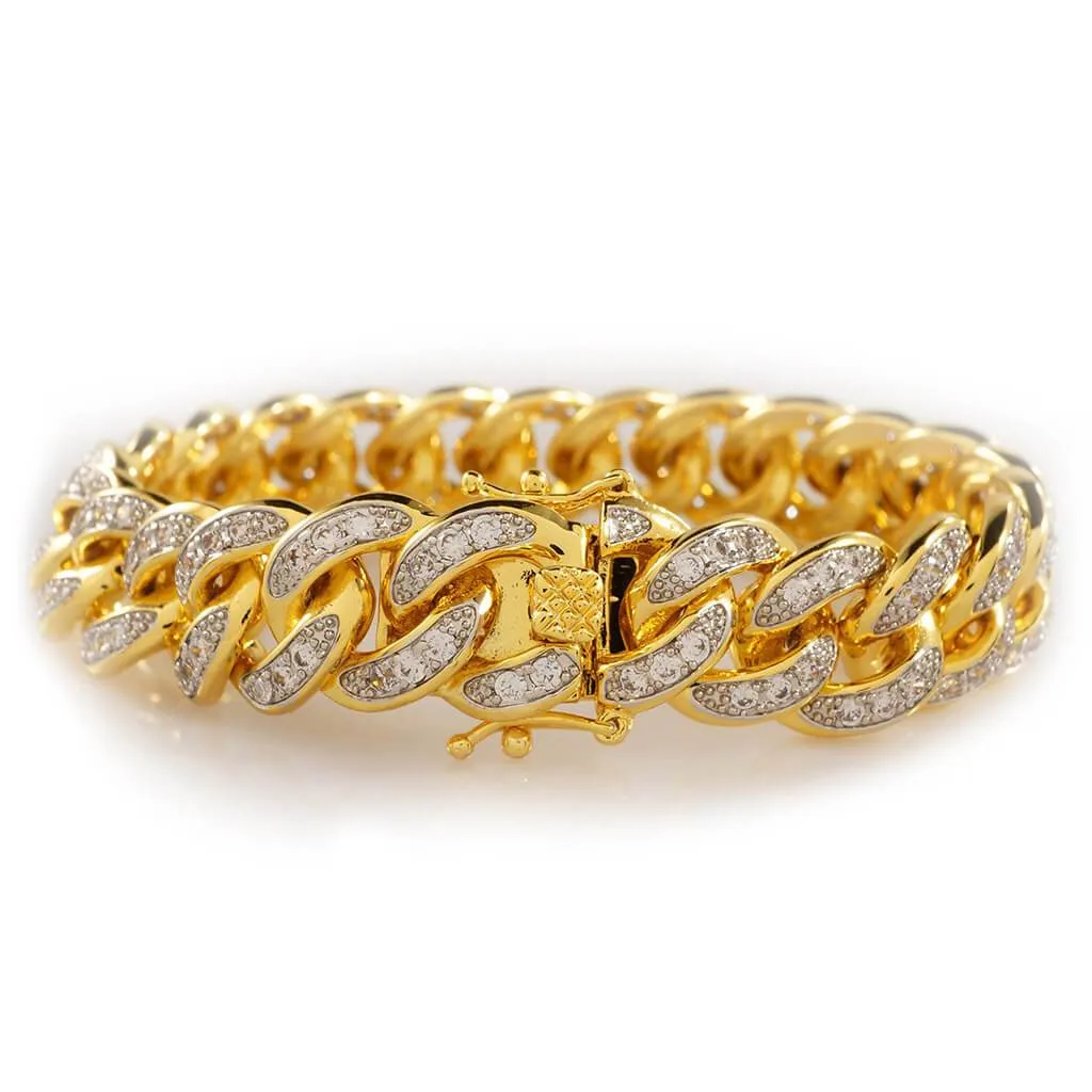 18K Gold Iced Cuban Link Bracelet