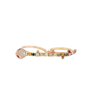 18k Rose Gold 2.50ct Multi Color Diamond ,Sapphire and  Ruby total weight  Snake Ring