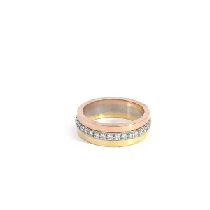 18k Tri-color and Platinum 2.00ct F VS2 Round Diamond Eternity Ring 8mm 19.4 Gram Size 12 1/2