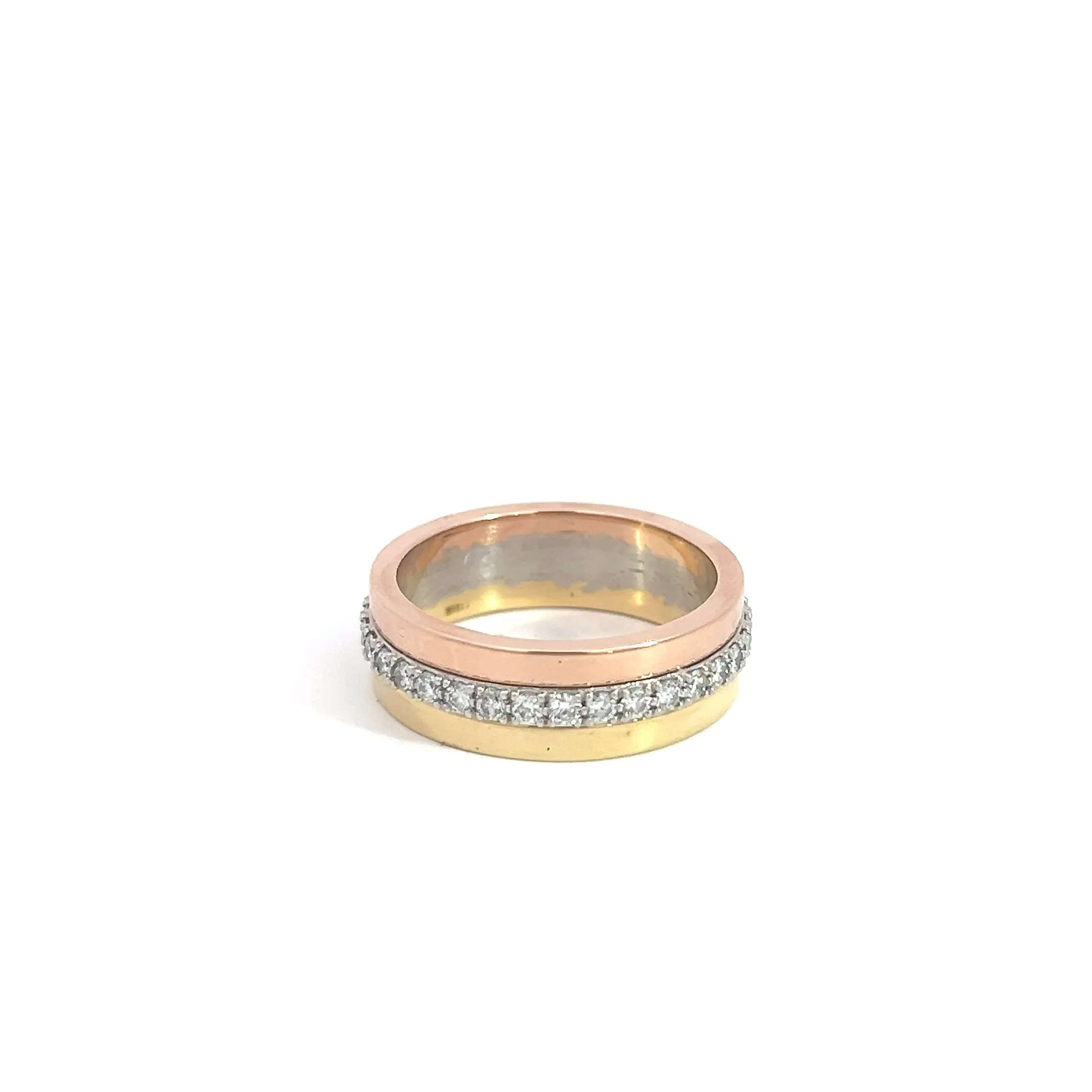 18k Tri-color and Platinum 2.00ct F VS2 Round Diamond Eternity Ring 8mm 19.4 Gram Size 12 1/2