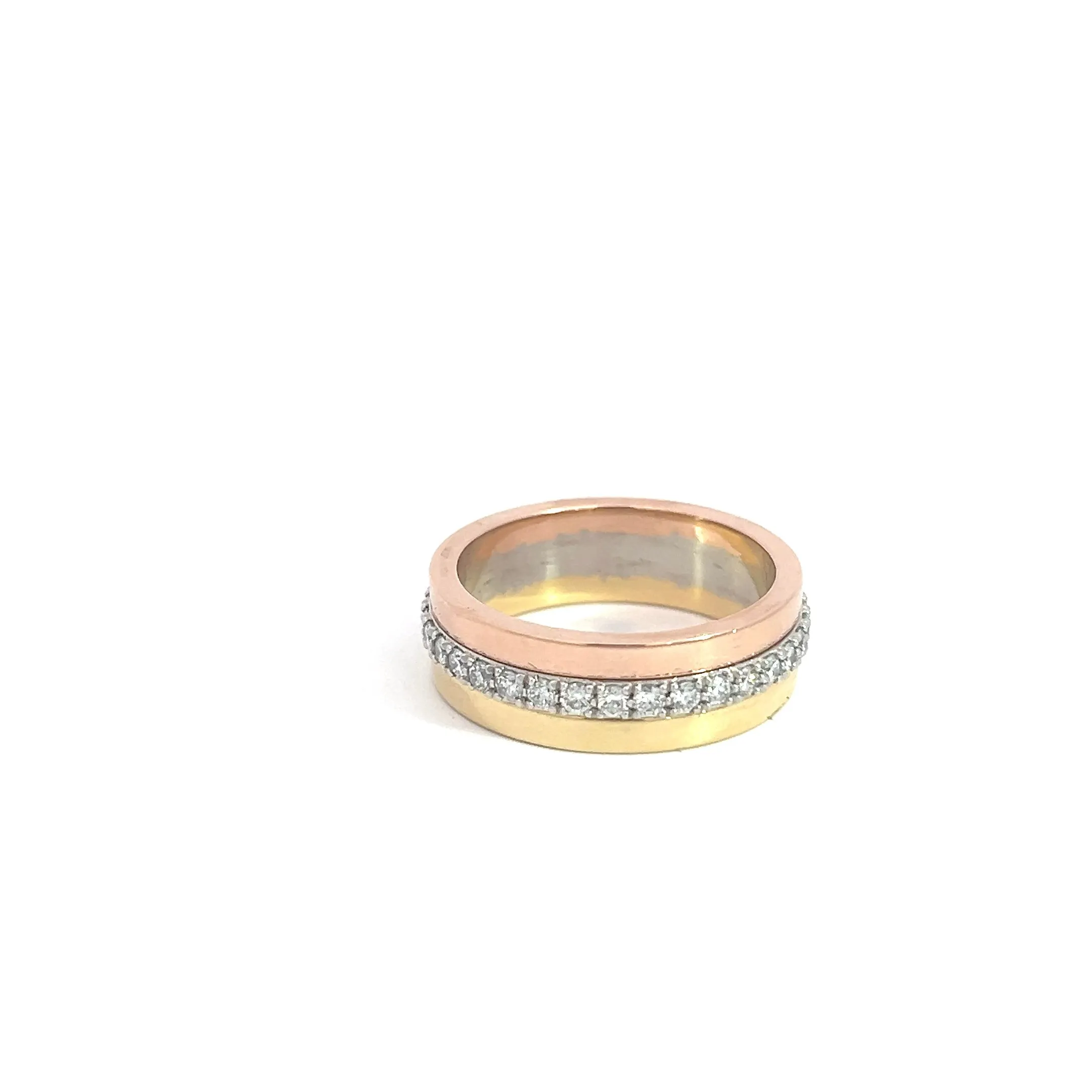 18k Tri-color and Platinum 2.00ct F VS2 Round Diamond Eternity Ring 8mm 19.4 Gram Size 12 1/2