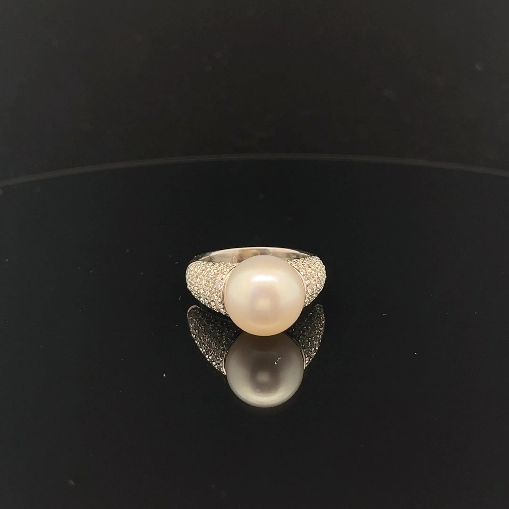 18k White Gold 1.25CT F VS1 ROUND DIAMOND 13MM Fresh Water White Pearl  ring