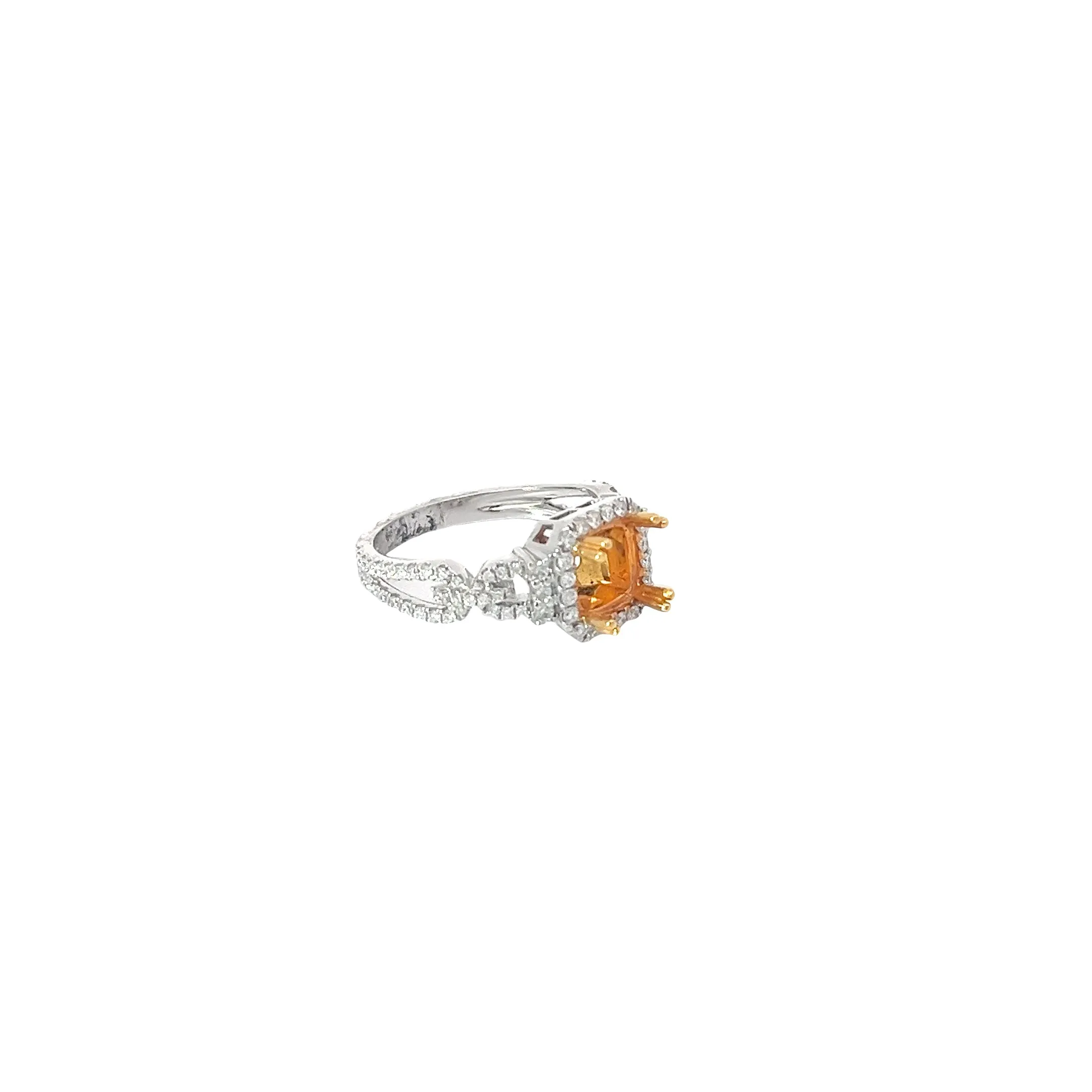 18k White Gold .50CT F VS2 Round Diamond semi mount ring for Princess Cut or Radiant Diamond