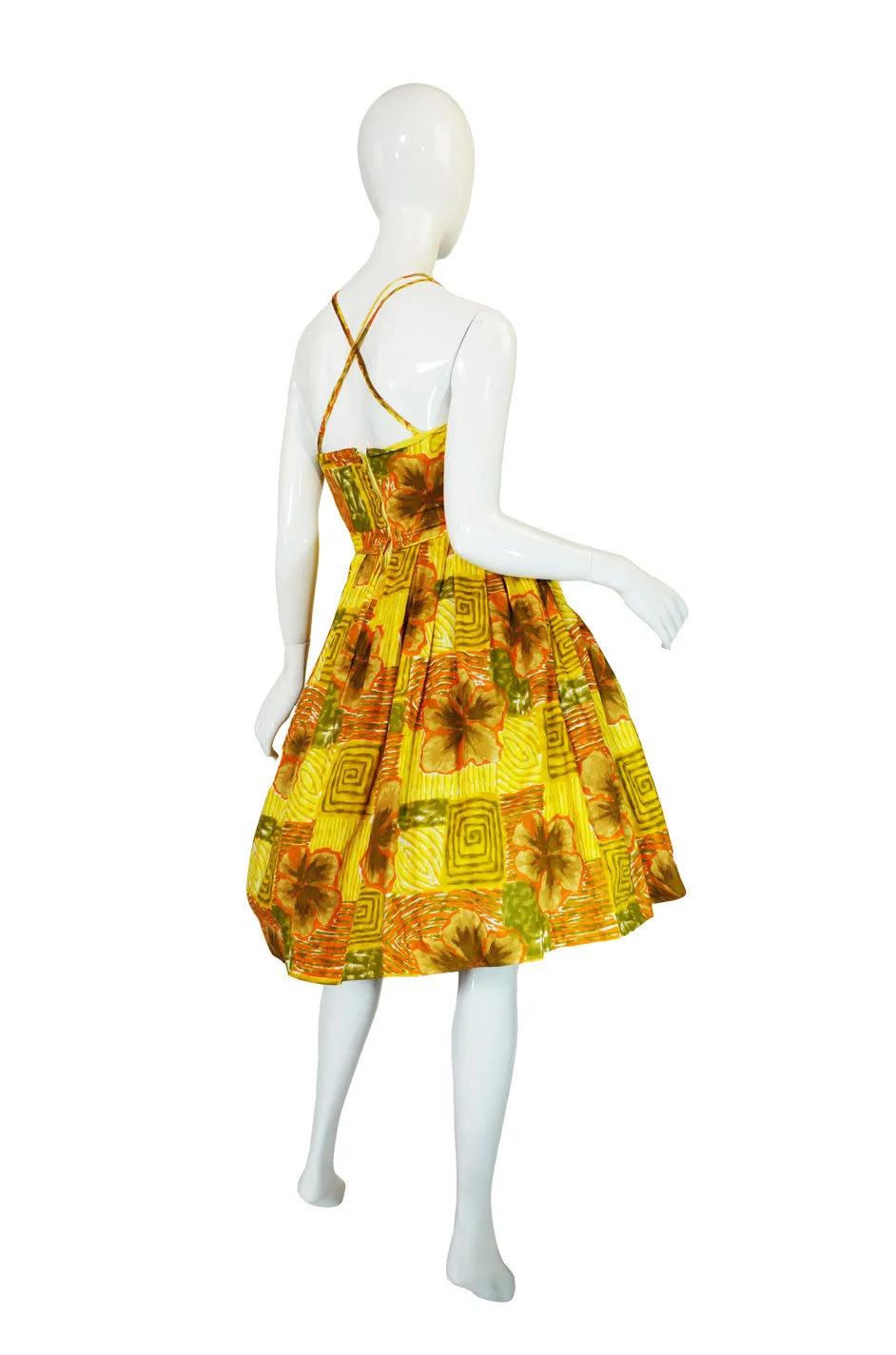 1950s Saks Printed Cotton Sarong Dress