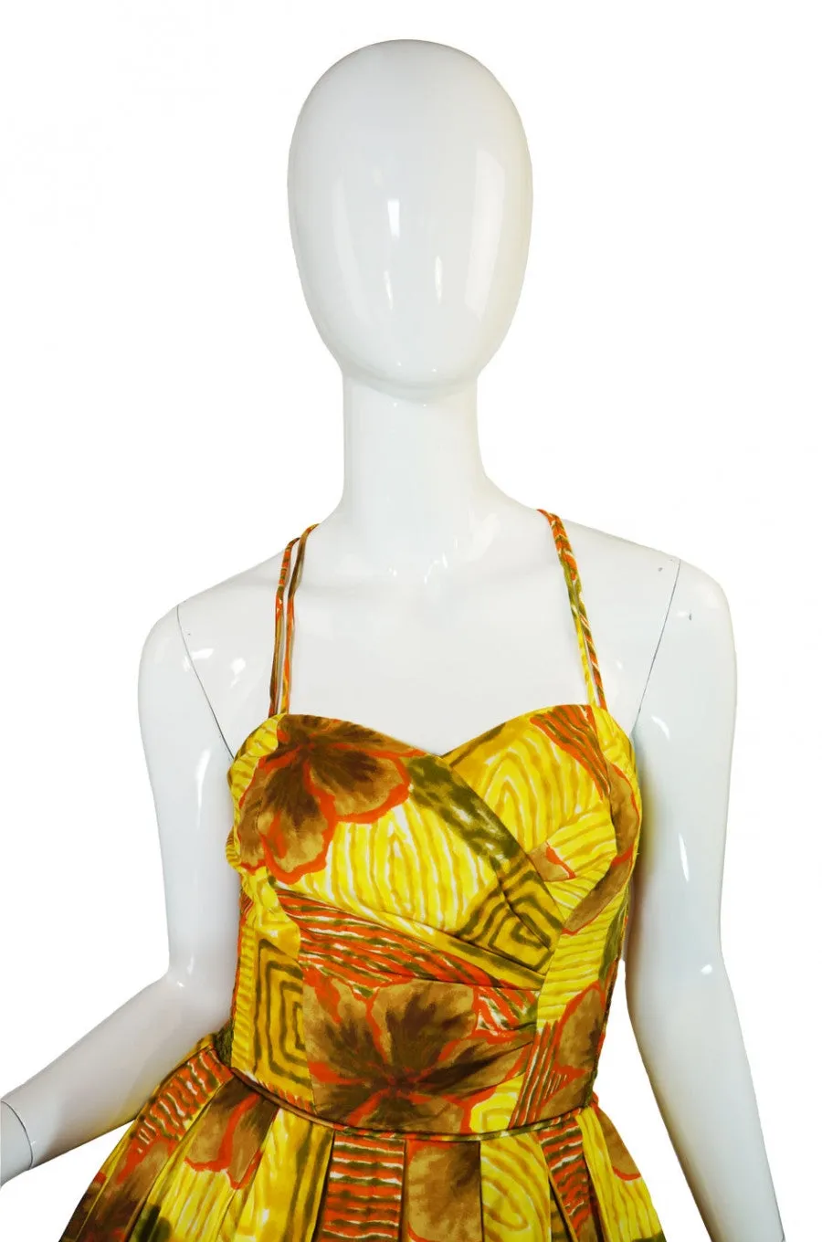 1950s Saks Printed Cotton Sarong Dress