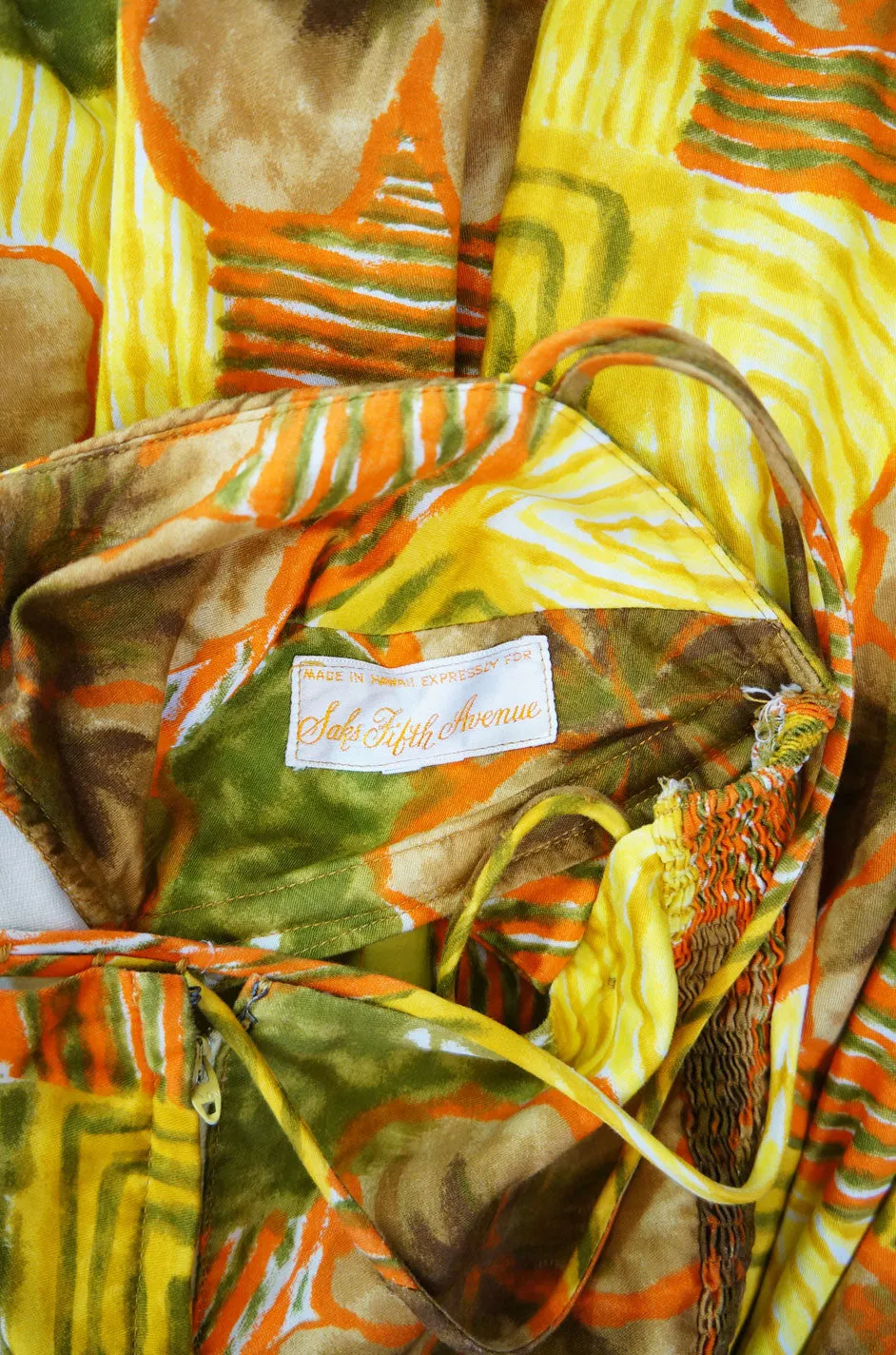 1950s Saks Printed Cotton Sarong Dress