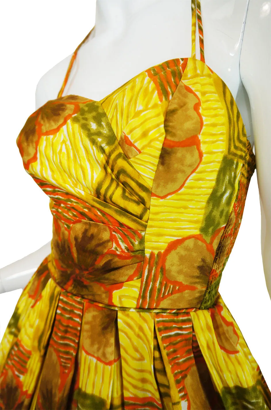 1950s Saks Printed Cotton Sarong Dress