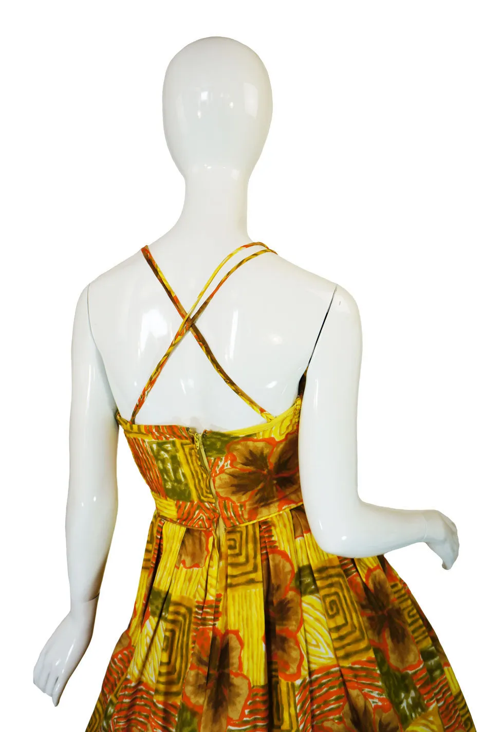 1950s Saks Printed Cotton Sarong Dress