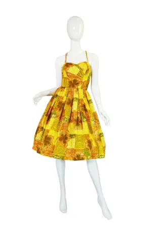 1950s Saks Printed Cotton Sarong Dress