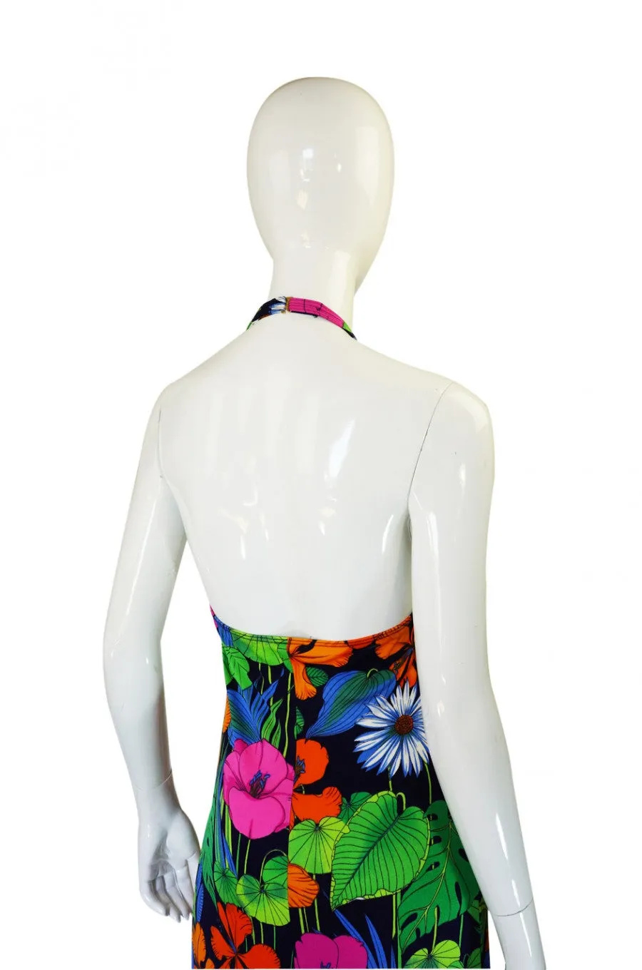 1960s Floral Halter Beach Maxi Dress