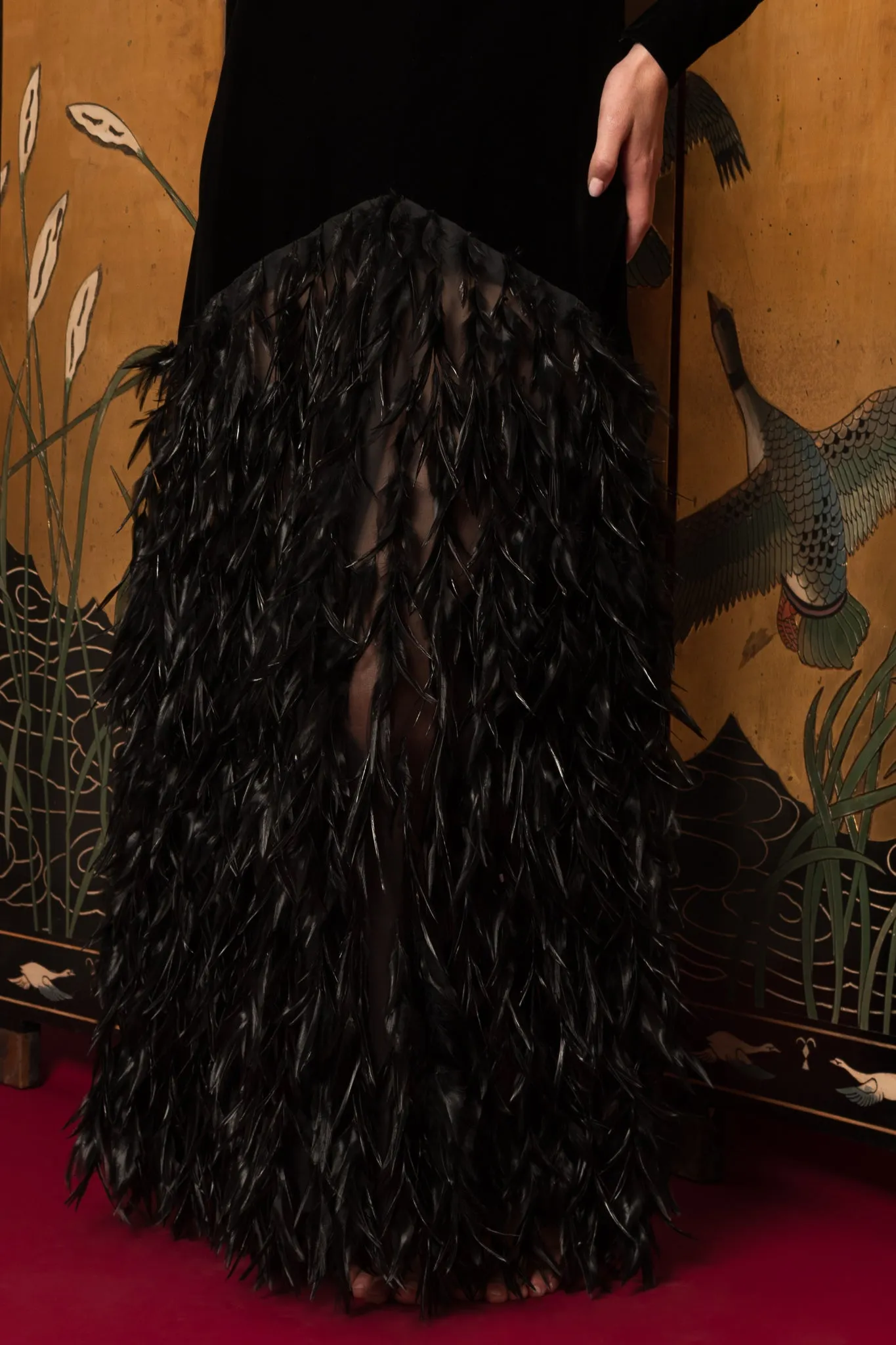 1960s/1970s Haute Couture Velvet Feather Gown