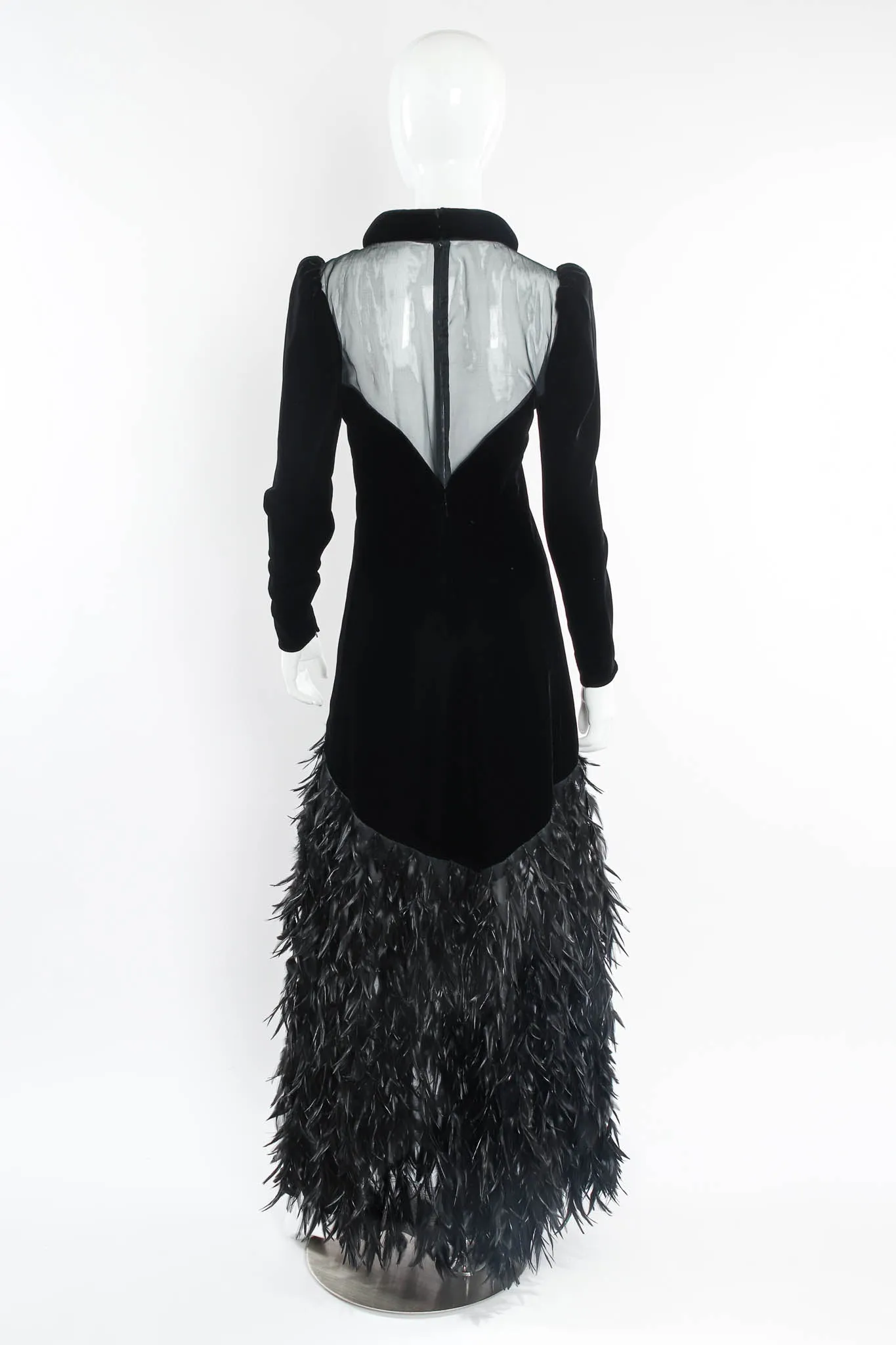 1960s/1970s Haute Couture Velvet Feather Gown