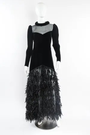 1960s/1970s Haute Couture Velvet Feather Gown
