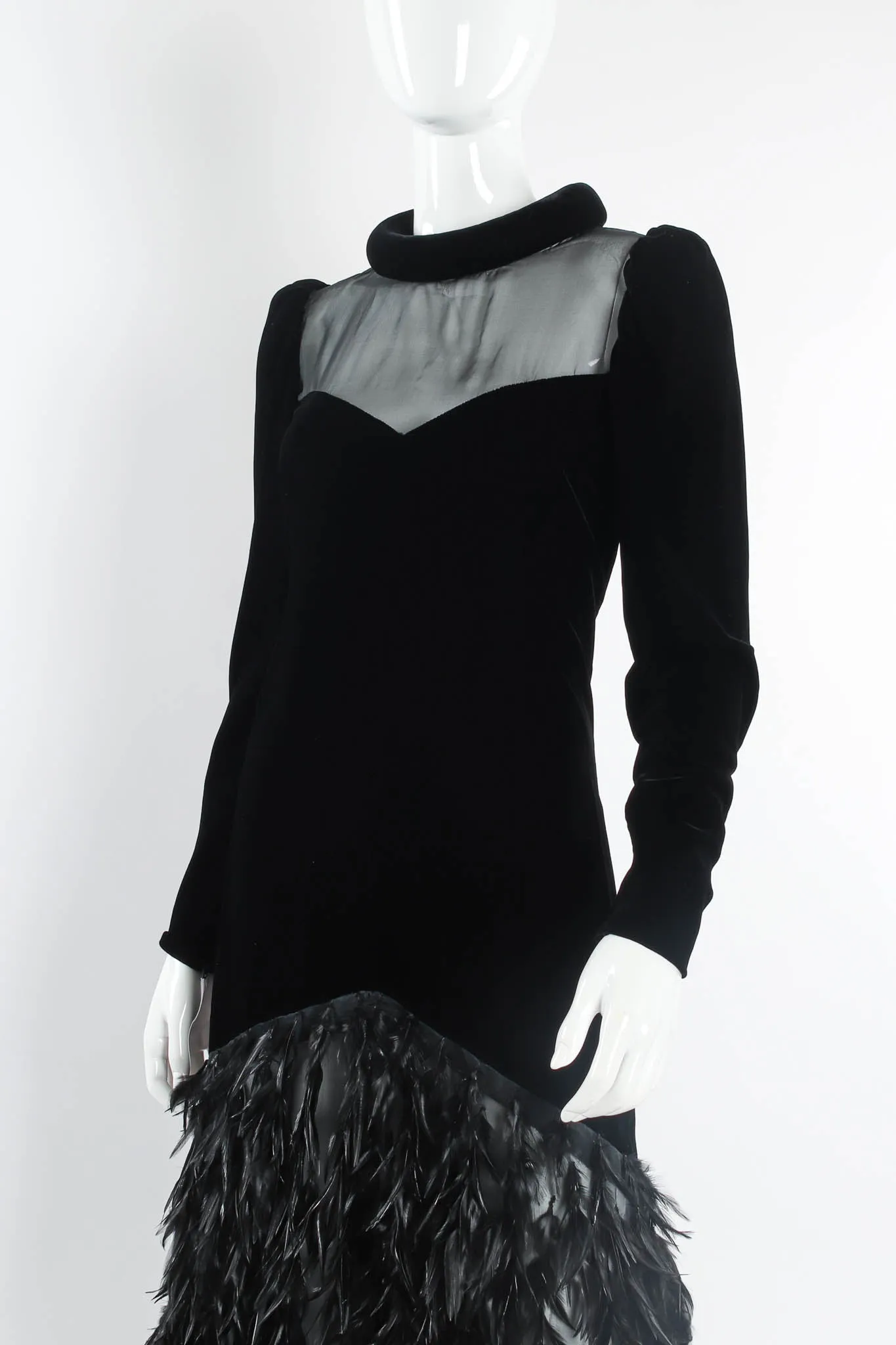 1960s/1970s Haute Couture Velvet Feather Gown