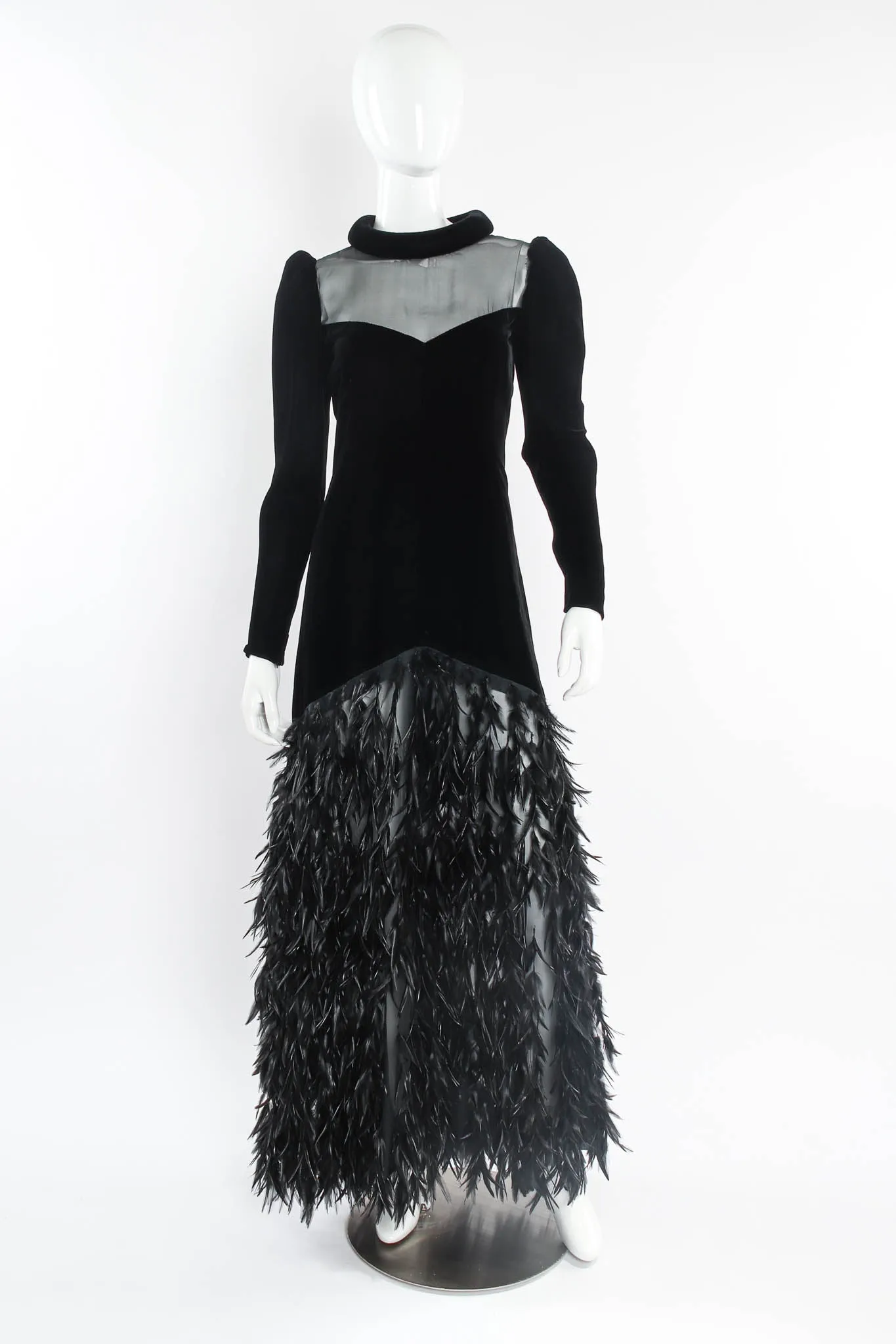 1960s/1970s Haute Couture Velvet Feather Gown