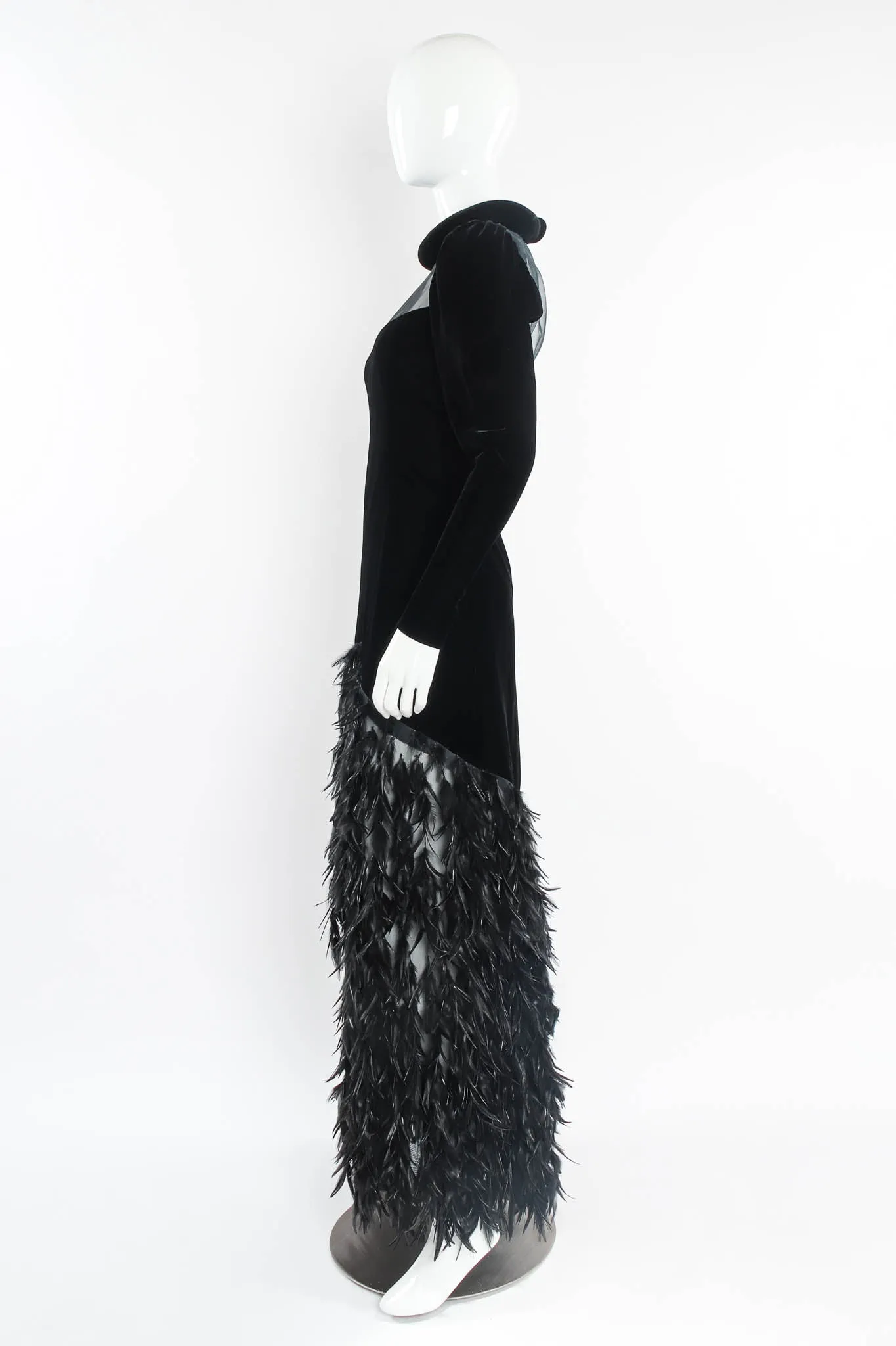 1960s/1970s Haute Couture Velvet Feather Gown