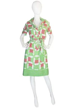 1970s Fun Lanvin Logo Print Shirt Front Dress