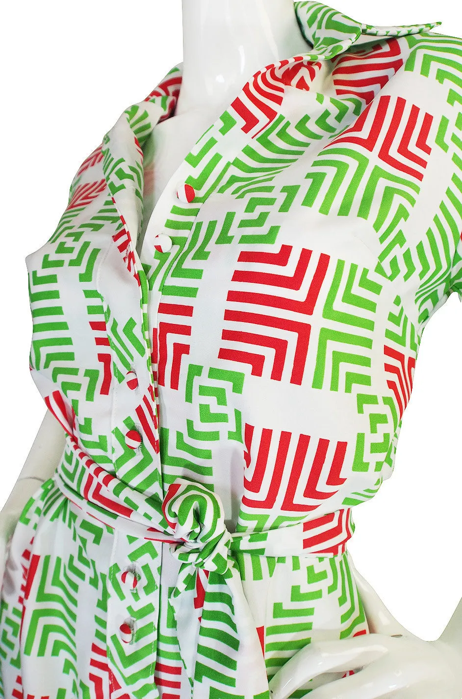 1970s Fun Lanvin Logo Print Shirt Front Dress