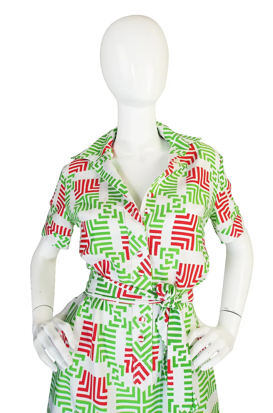 1970s Fun Lanvin Logo Print Shirt Front Dress