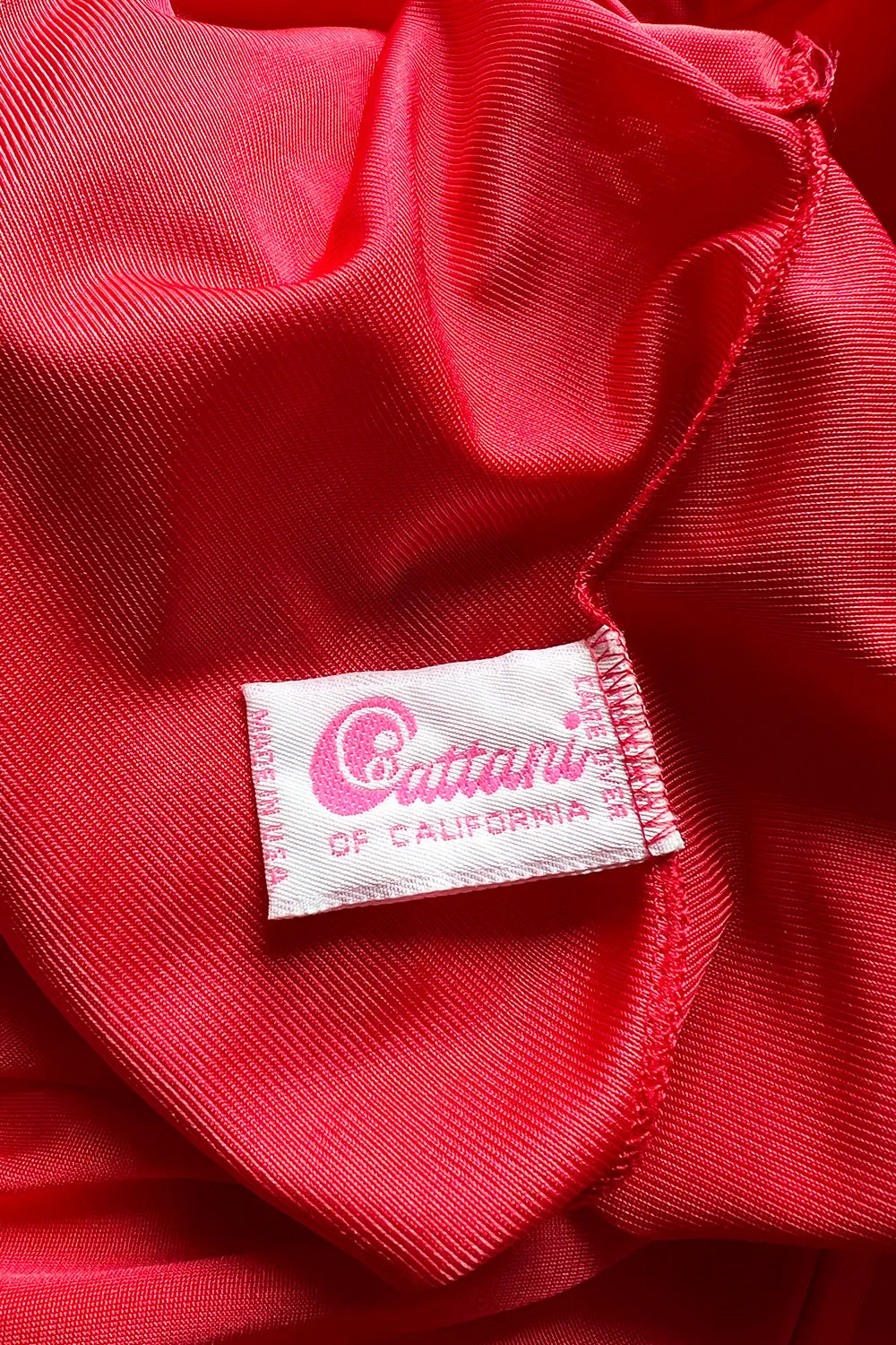 1980s Cattani Plunge Frint and Back Red Jersey Jumpsuit w Draped Legs