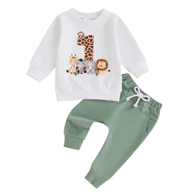 1st Birthday Animal Theme Jogger Set