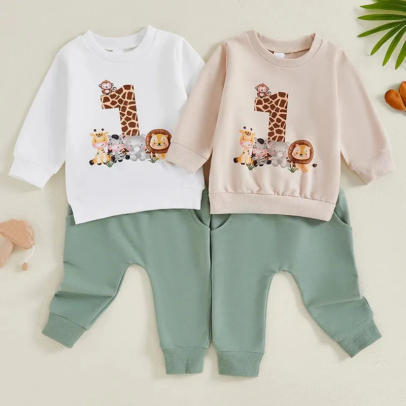 1st Birthday Animal Theme Jogger Set