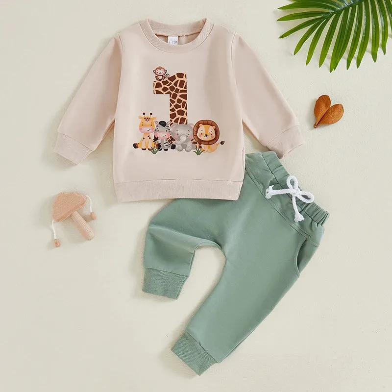 1st Birthday Animal Theme Jogger Set