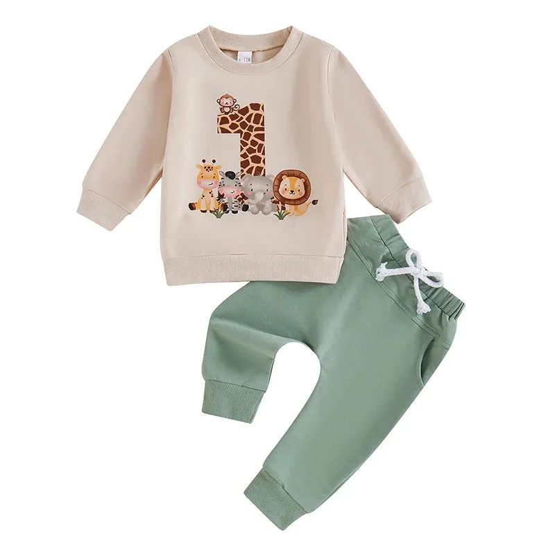 1st Birthday Animal Theme Jogger Set