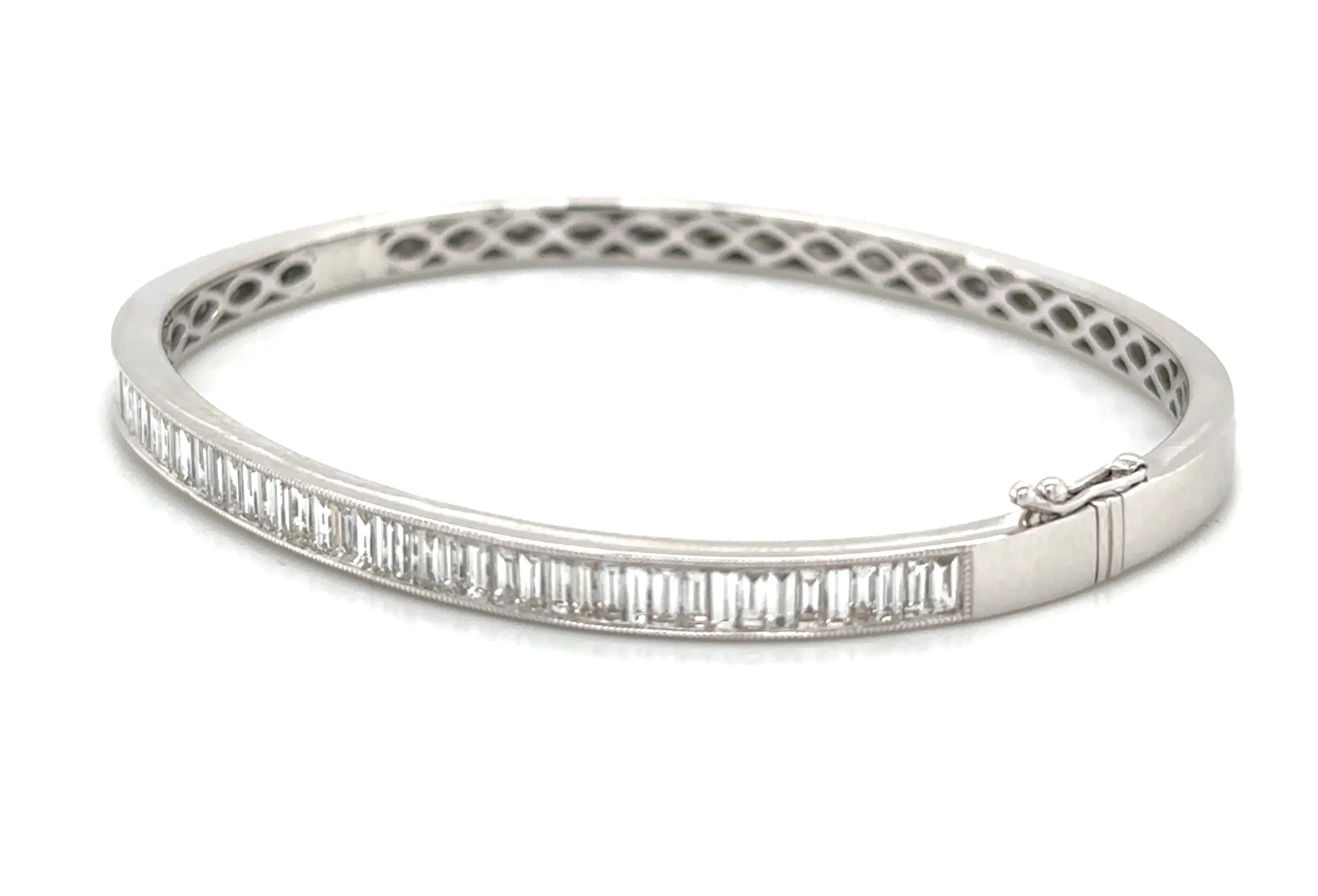 2.08ct tw Baguette-cut Diamond White Gold Bangle Bracelet