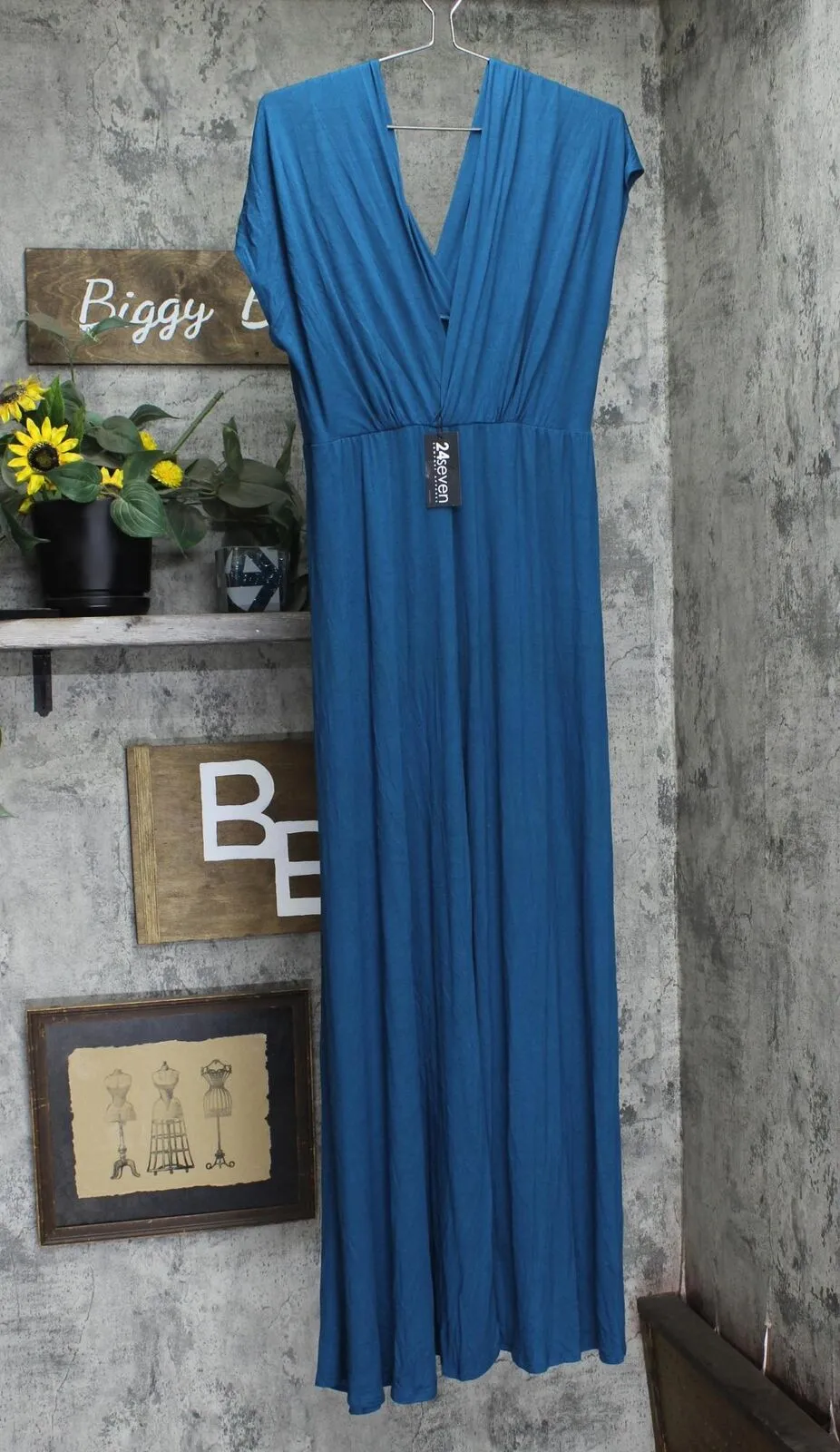 24seven Comfort Apparel Womens Plus Size Empire Waist V-neck Maxi Dress P020624