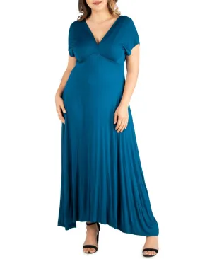 24seven Comfort Apparel Womens Plus Size Empire Waist V-neck Maxi Dress P020624