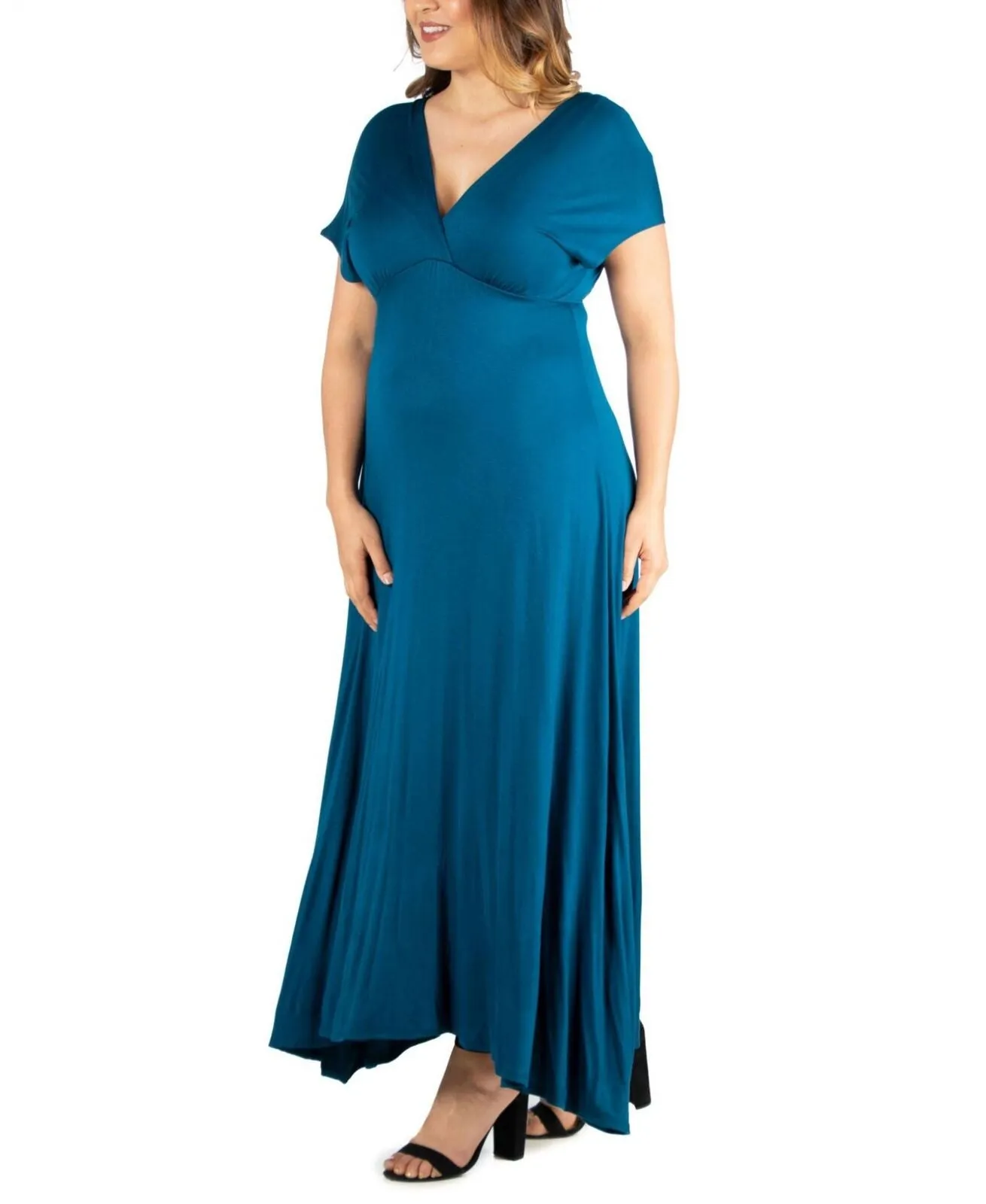 24seven Comfort Apparel Womens Plus Size Empire Waist V-neck Maxi Dress P020624