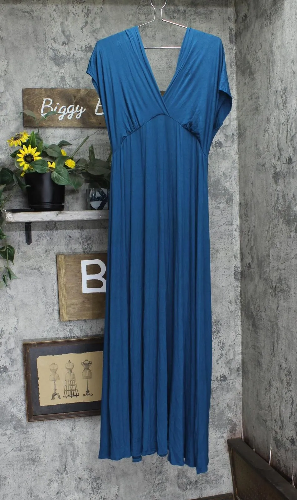 24seven Comfort Apparel Womens Plus Size Empire Waist V-neck Maxi Dress P020624