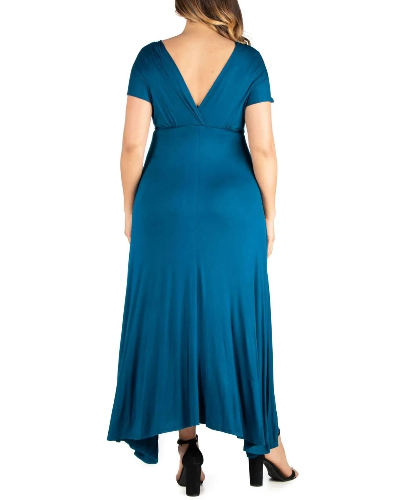 24seven Comfort Apparel Womens Plus Size Empire Waist V-neck Maxi Dress P020624