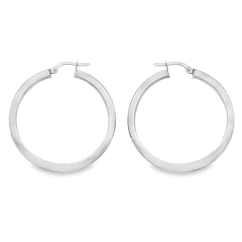 2.5 MM Square Tube Solid 10K, 14K White Gold Hoop Earrings