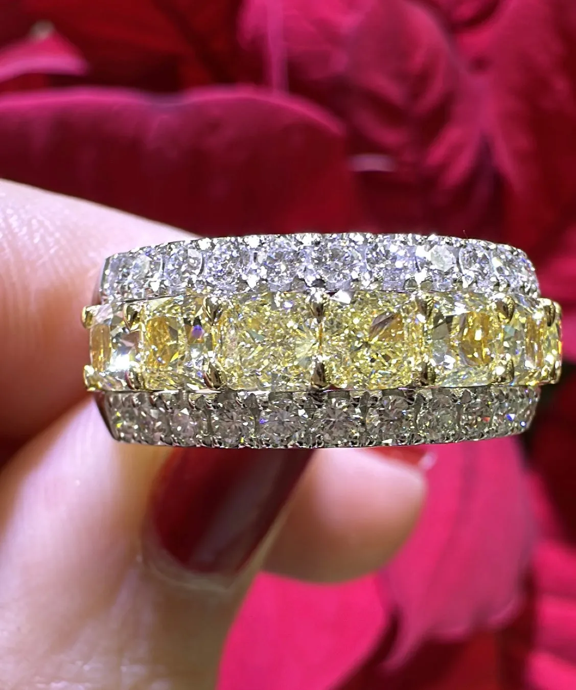 2.76ct tw Canary Fancy Yellow Radiant-cut and White Diamond Ring