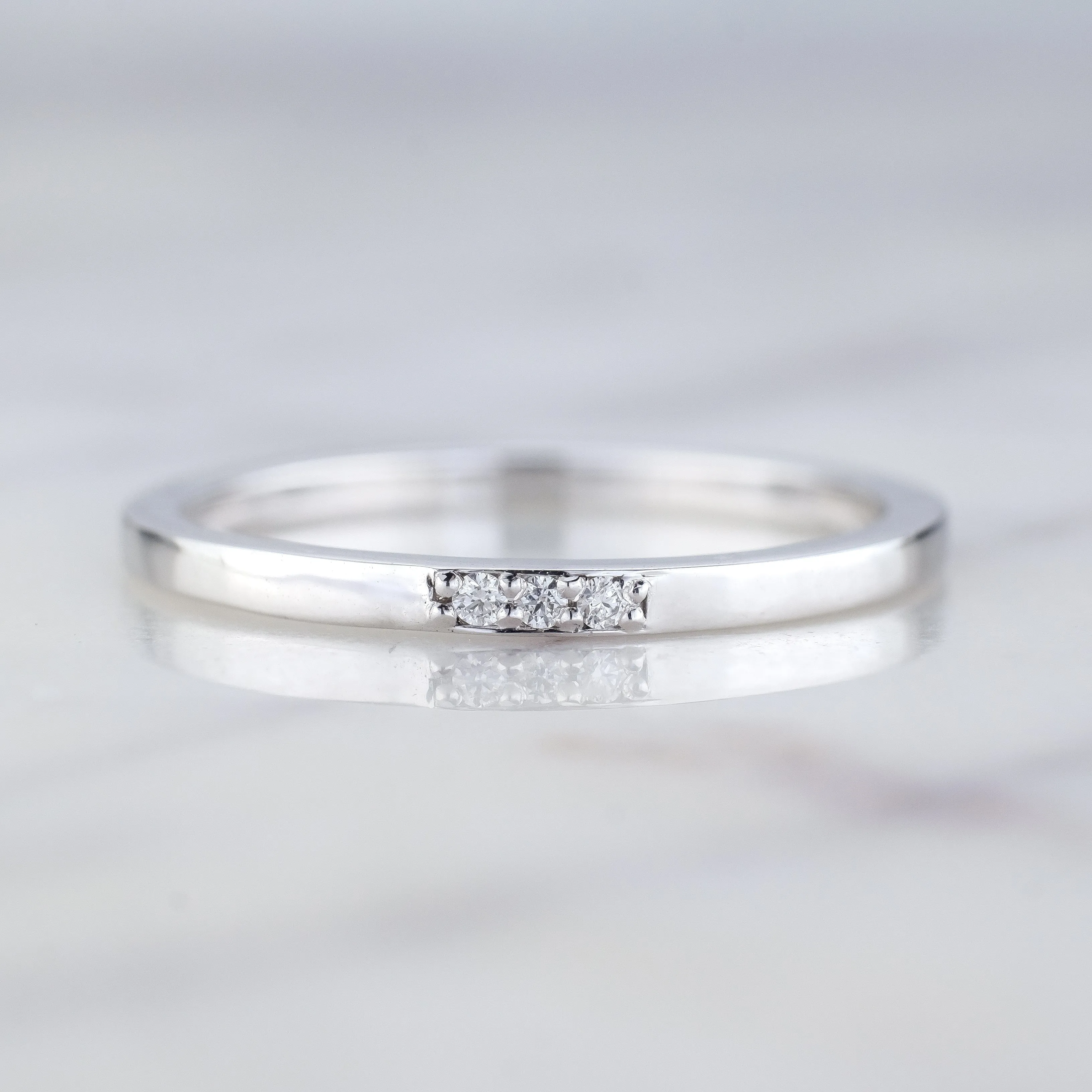 3 Diamond Wedding Band, Rectangle Band, Platinum
