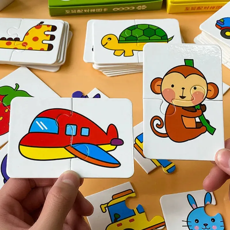 32-Piece Toddler Matching Card Early Montessori Education Puzzle Toys Cartoon Jigsaw Animal Shape Color Cognitive Training Gifts
