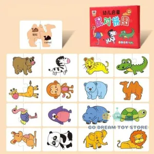 32-Piece Toddler Matching Card Early Montessori Education Puzzle Toys Cartoon Jigsaw Animal Shape Color Cognitive Training Gifts
