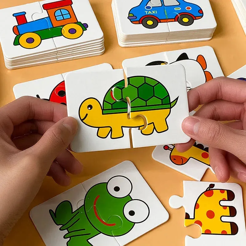 32-Piece Toddler Matching Card Early Montessori Education Puzzle Toys Cartoon Jigsaw Animal Shape Color Cognitive Training Gifts