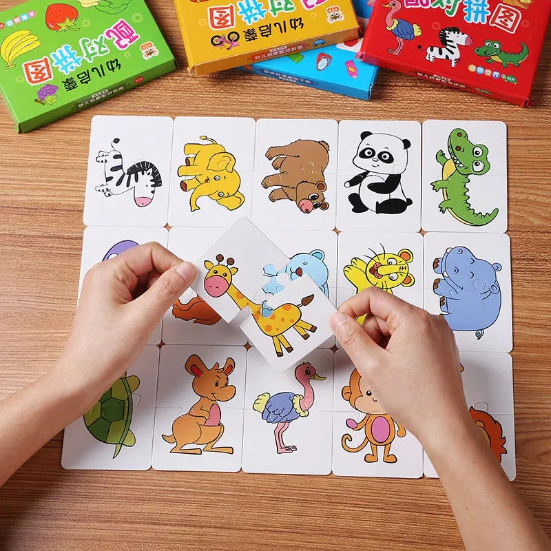 32-Piece Toddler Matching Card Early Montessori Education Puzzle Toys Cartoon Jigsaw Animal Shape Color Cognitive Training Gifts