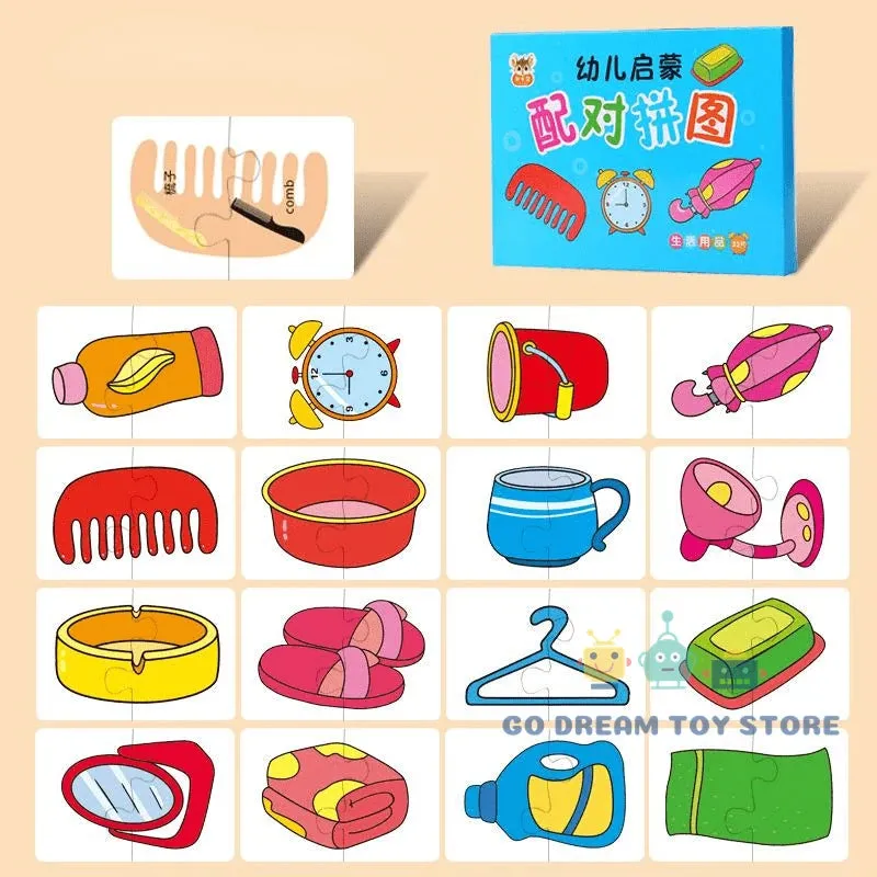 32-Piece Toddler Matching Card Early Montessori Education Puzzle Toys Cartoon Jigsaw Animal Shape Color Cognitive Training Gifts