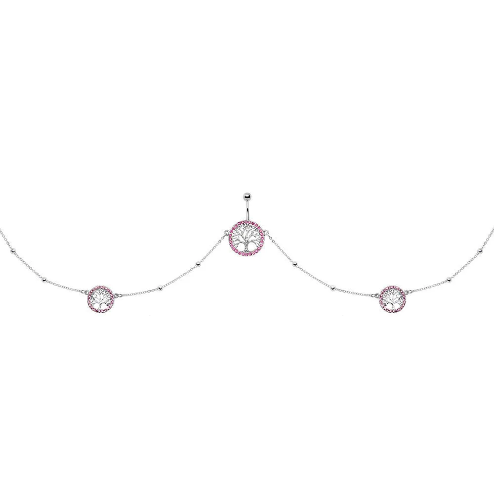 38 Pink Accent Tree of Life Charm Dangle Belly Chain