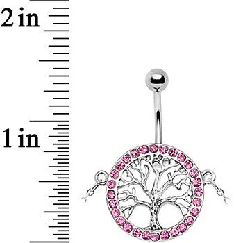 38 Pink Accent Tree of Life Charm Dangle Belly Chain