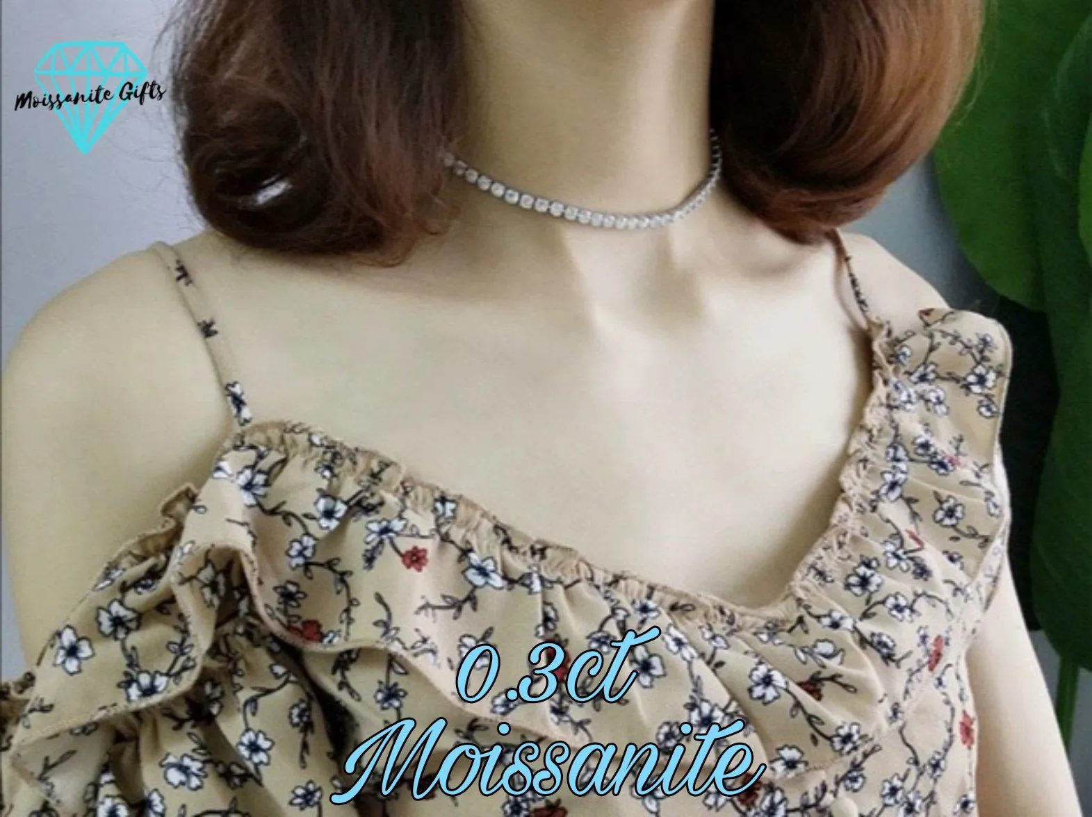 4mm Round Cut Full Moissanite Tennis Choker Necklace | 18k White Gold