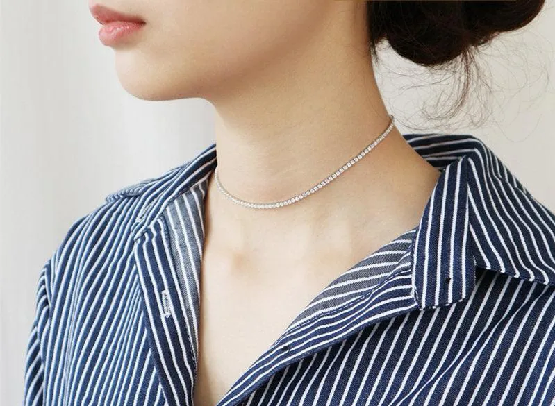 4mm Round Cut Full Moissanite Tennis Choker Necklace | 18k White Gold