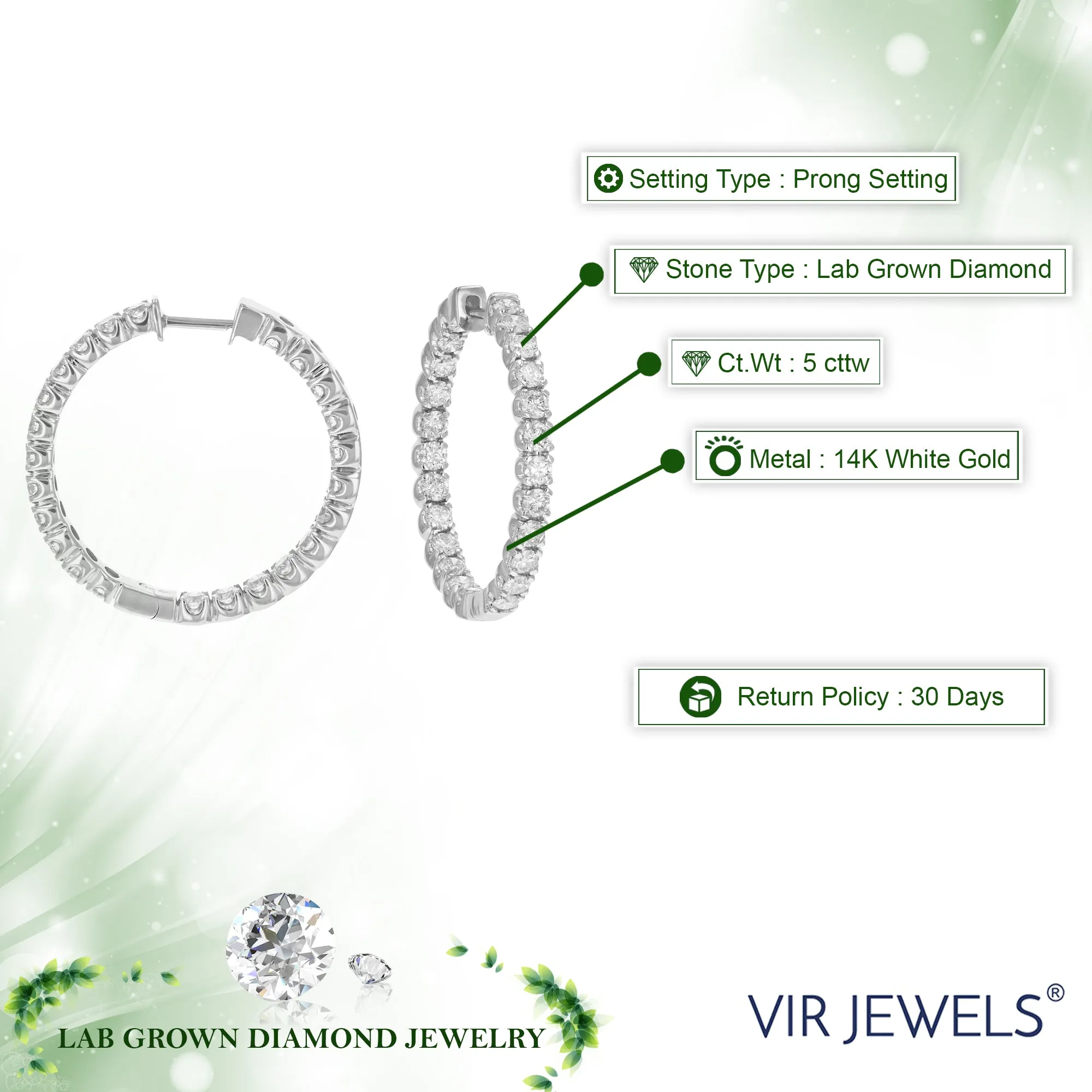 5 cttw Lab Grown Diamond Hoop Inside Out Earrings in 14K Gold